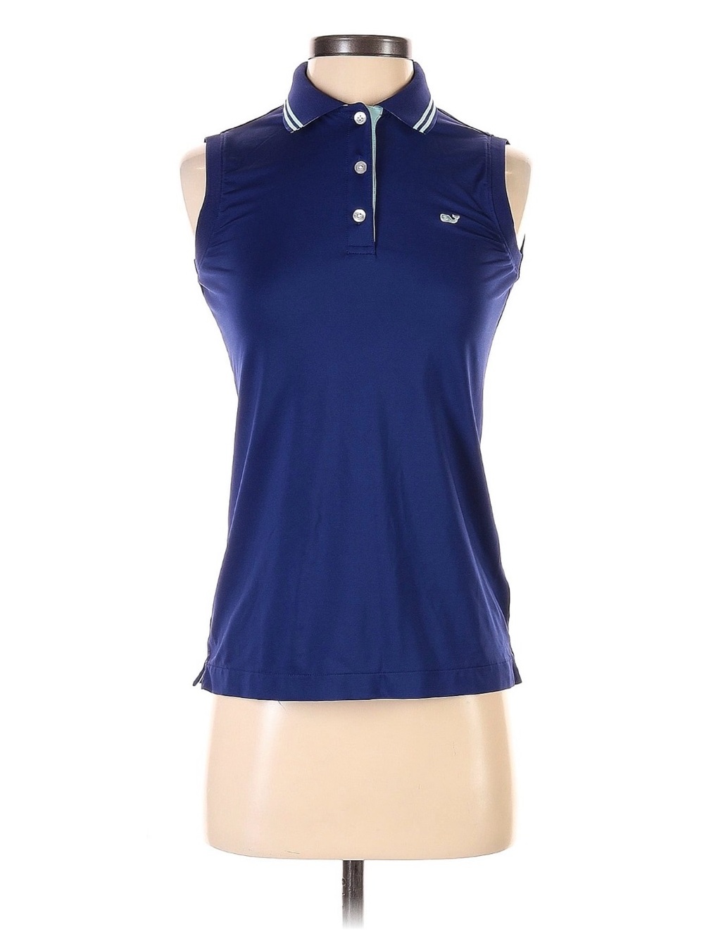 Vineyard Vines Sleeveless Polo Tank Top - Navy with Light Blue Trim